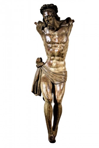Christ Crucifié, sculpture de la Renaissance en bois de noyer, début du XVIe